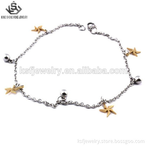 Ladies stainless steel foot chain gold plated star design wholesale for 2015